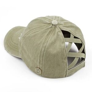 NEW! C.C Olive Green Women's Hat Adjustable with pony tail cap